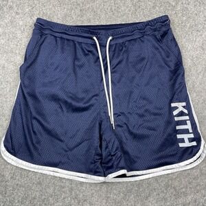 KITH Mesh Athletic Shorts Mens Lg Blue Drawstring Elastic Waist Mesh Spellout 5"